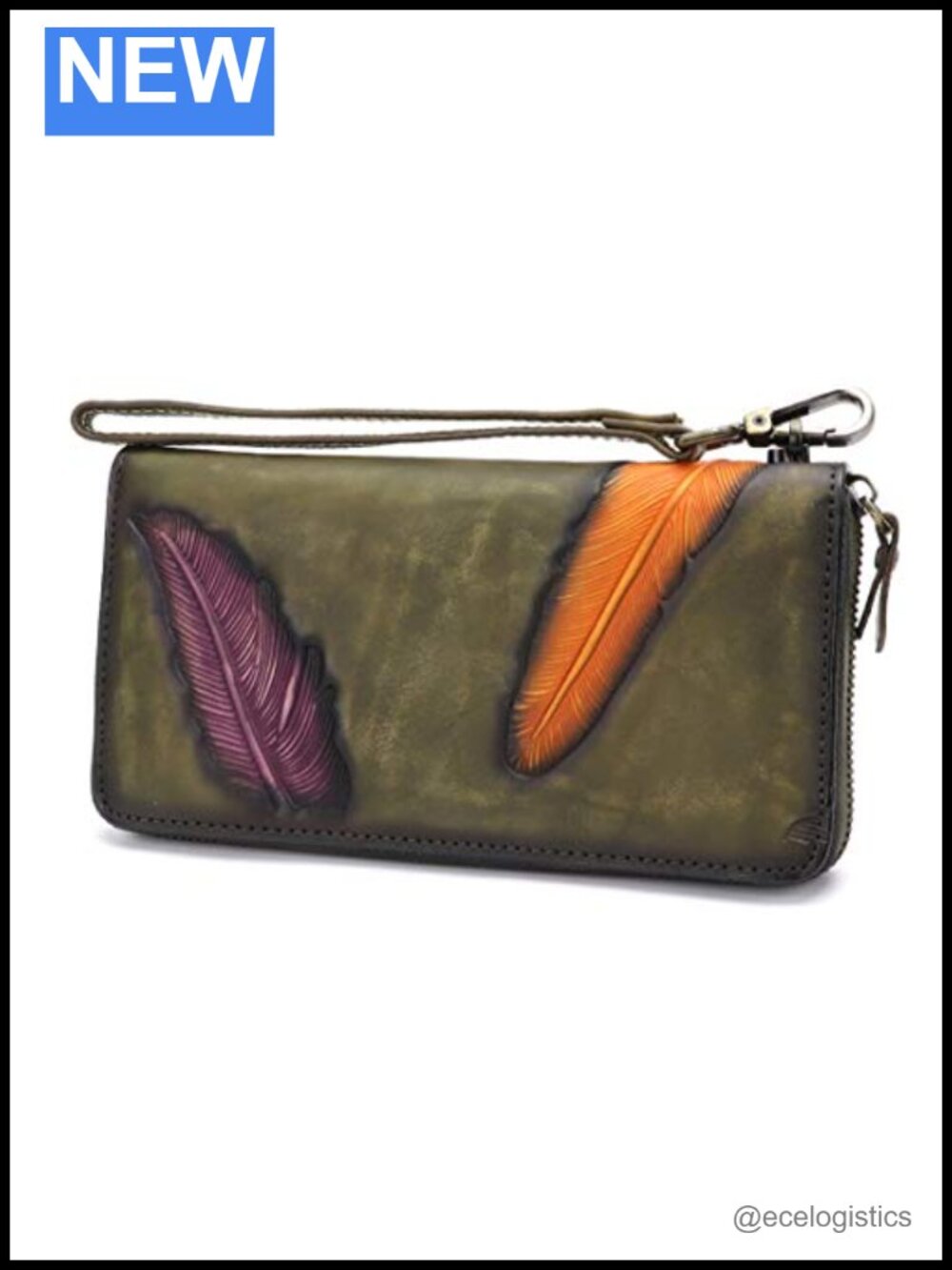 Genuine Leather Zip Around Wristlet Long Purse Handmade Clutch with Card Slots